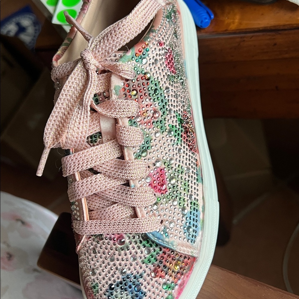 Dolce 66 Women’s Rhinestone Low-Top Lace Up Sneakers Pink Multicolor All Sizes - Picture 7 of 7
